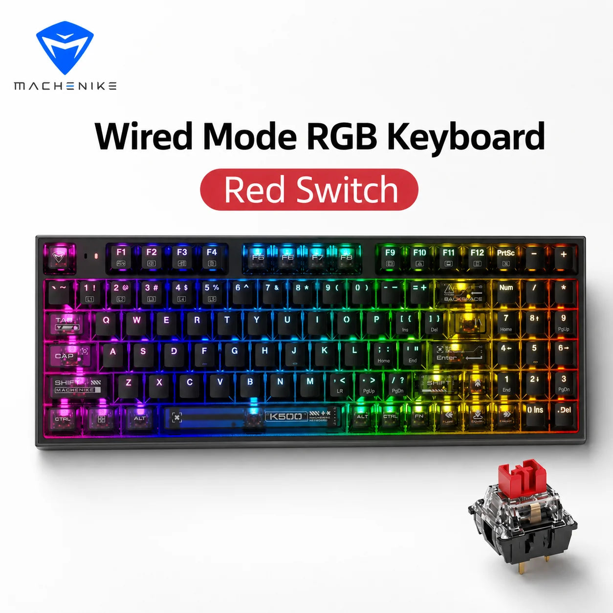 MACHENIKE K500 Mechanical Keyboard Wired Gaming Keyboard K500-B94 Hot Swappable 94 Keys 90% Layout RGB BackLight for PC Laptop