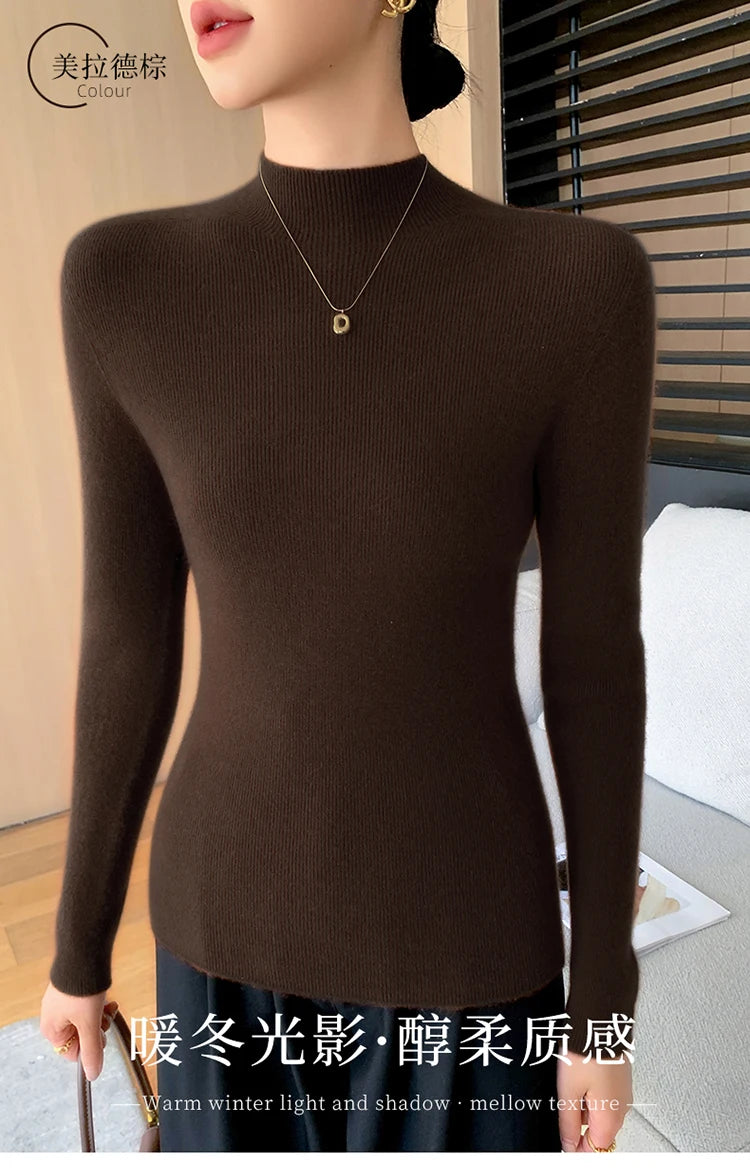 Fashion Woman Autumn Winter Sweater Elegant Female Merino Wool Knitwear Slim Pullover Cashmere Lady Long Sleeve Clothing Tops