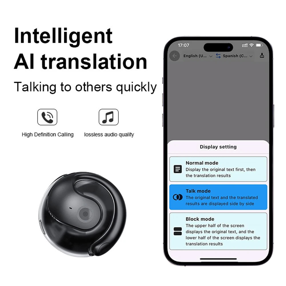 Wireless BT AI Real-time Language Translation Earphones 144 Languages Smart Voice Translator Ideal for Travel and Business