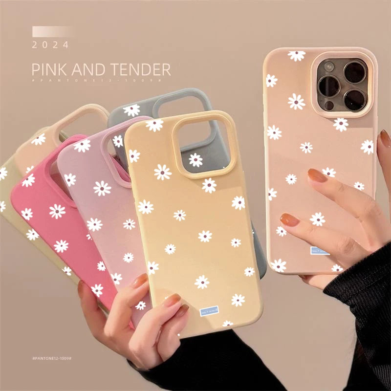Cute Style Daisy Small Flower Phone Case For iPhone 11 12 13 14 15 16 17 Pro Max 16 Plus Shockproof Bumper Soft Silicone Cover