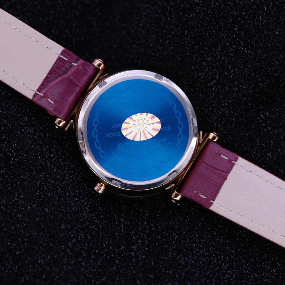 Hot Purple Lady Women's Watch Quartz Hours Fashion Woman Clock Real Leather Bracelet Girl's Birthday Gift