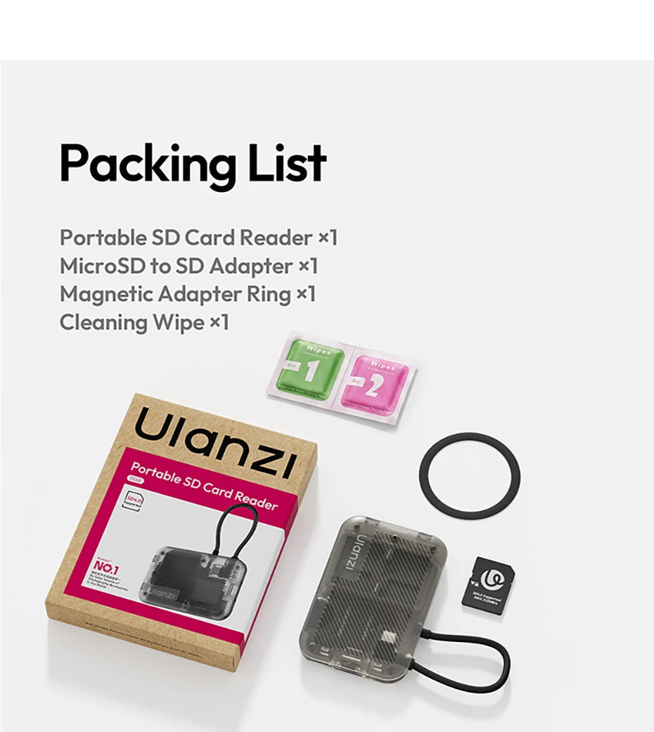 Ulanzi CC02 Portable SD Card Reader Portable Card Case Magnetic Phone Stand for iOS Android Windows MacOS Linux for Photography
