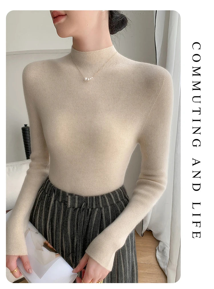 Fashion Woman Autumn Winter Sweater Elegant Female Merino Wool Knitwear Slim Pullover Cashmere Lady Long Sleeve Clothing Tops