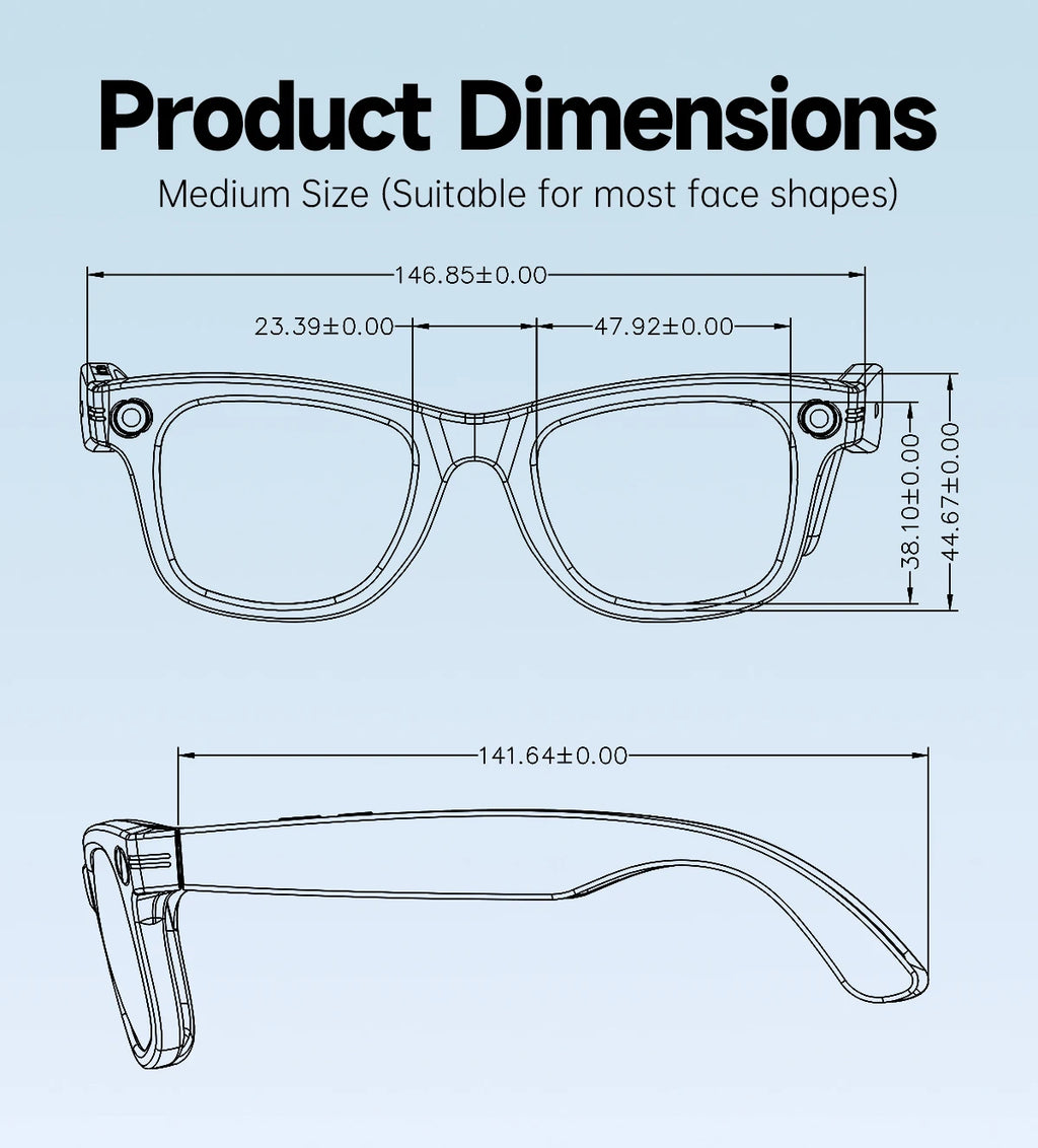 AI 5 Million Pixels Smart Glasses Recording Videos Photo Recognition Answer Translation 290mAh IP66 Waterproof Bluetooth Glasses