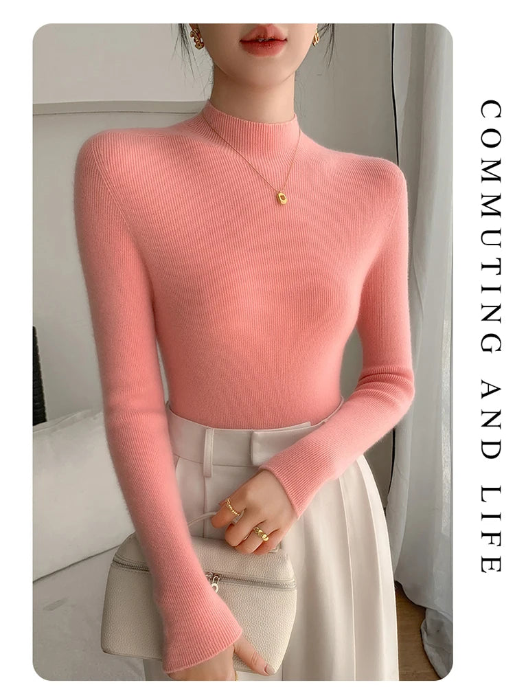 Fashion Woman Autumn Winter Sweater Elegant Female Merino Wool Knitwear Slim Pullover Cashmere Lady Long Sleeve Clothing Tops