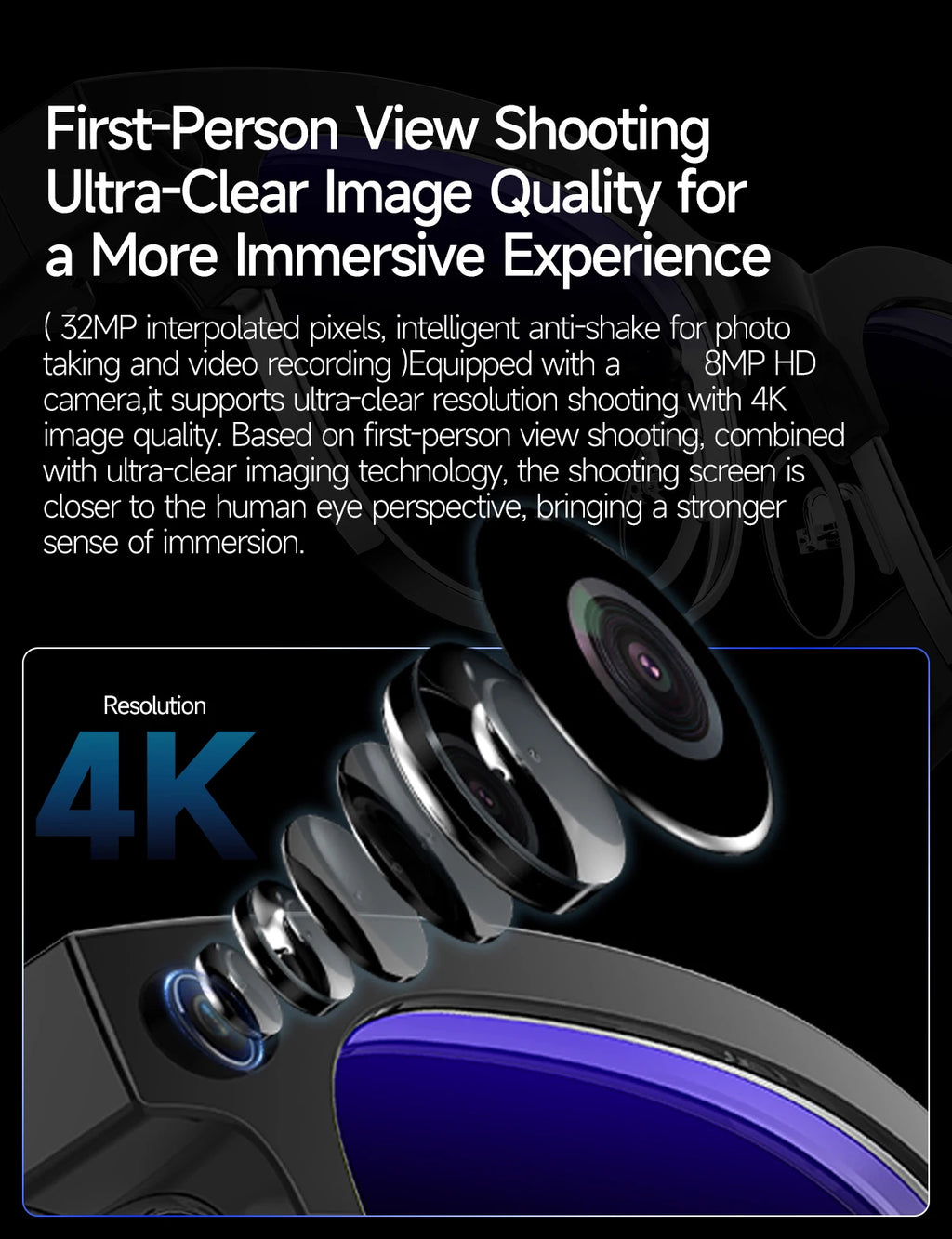 2026 New Smart Glasses with AI Intelligent Q&A Photography Recording Intelligent Translation 800W Camera Bluetooth Smart Glasses