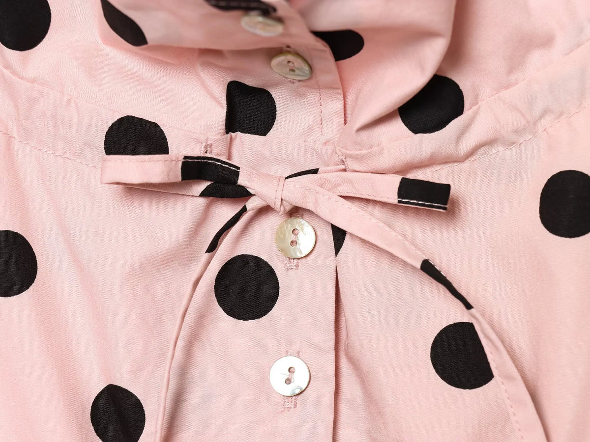 HH Spring Women Casual High Street Jacket Fashion Woman Long Sleeve Pink Polka Dot Jacket Single Breasted High Collar Short Coat