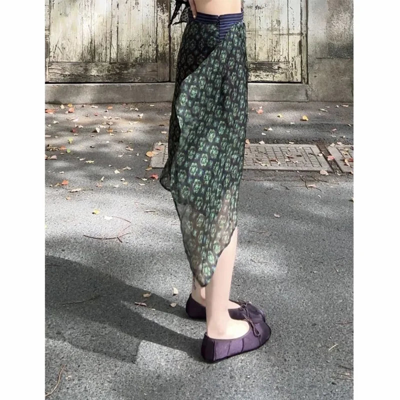 2026 Summer Fashion Foreign Style Printing Temperament Thin Fake Two Irregular Skirt Women's New Short Skirt