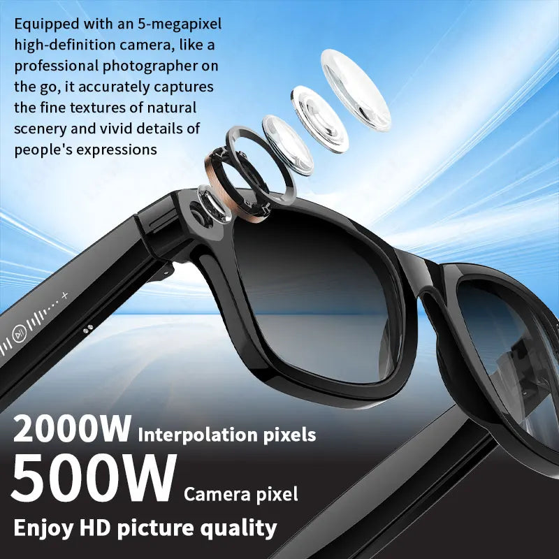AI 5 Million Pixels Smart Glasses Recording Videos Photo Recognition Answer Translation 290mAh IP66 Waterproof Bluetooth Glasses