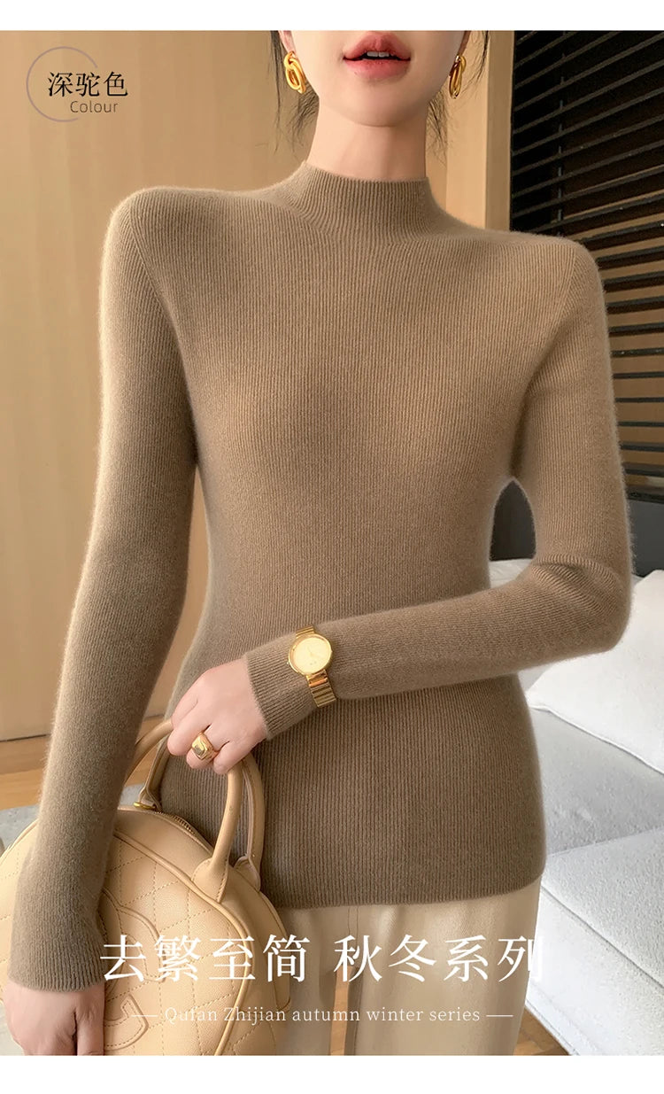 Fashion Woman Autumn Winter Sweater Elegant Female Merino Wool Knitwear Slim Pullover Cashmere Lady Long Sleeve Clothing Tops