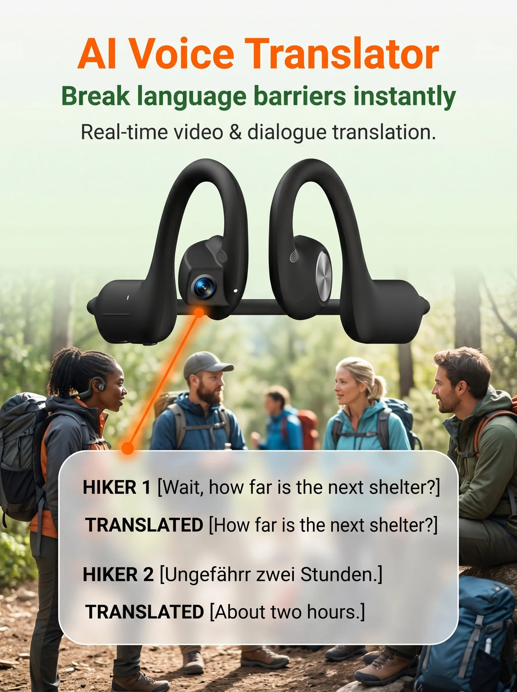 AI Camera Headphones 8MP HD Recording Smart AI Translation Ear Hanging Air Conduction Earphones Bluetooth Outdoor Cycling Record