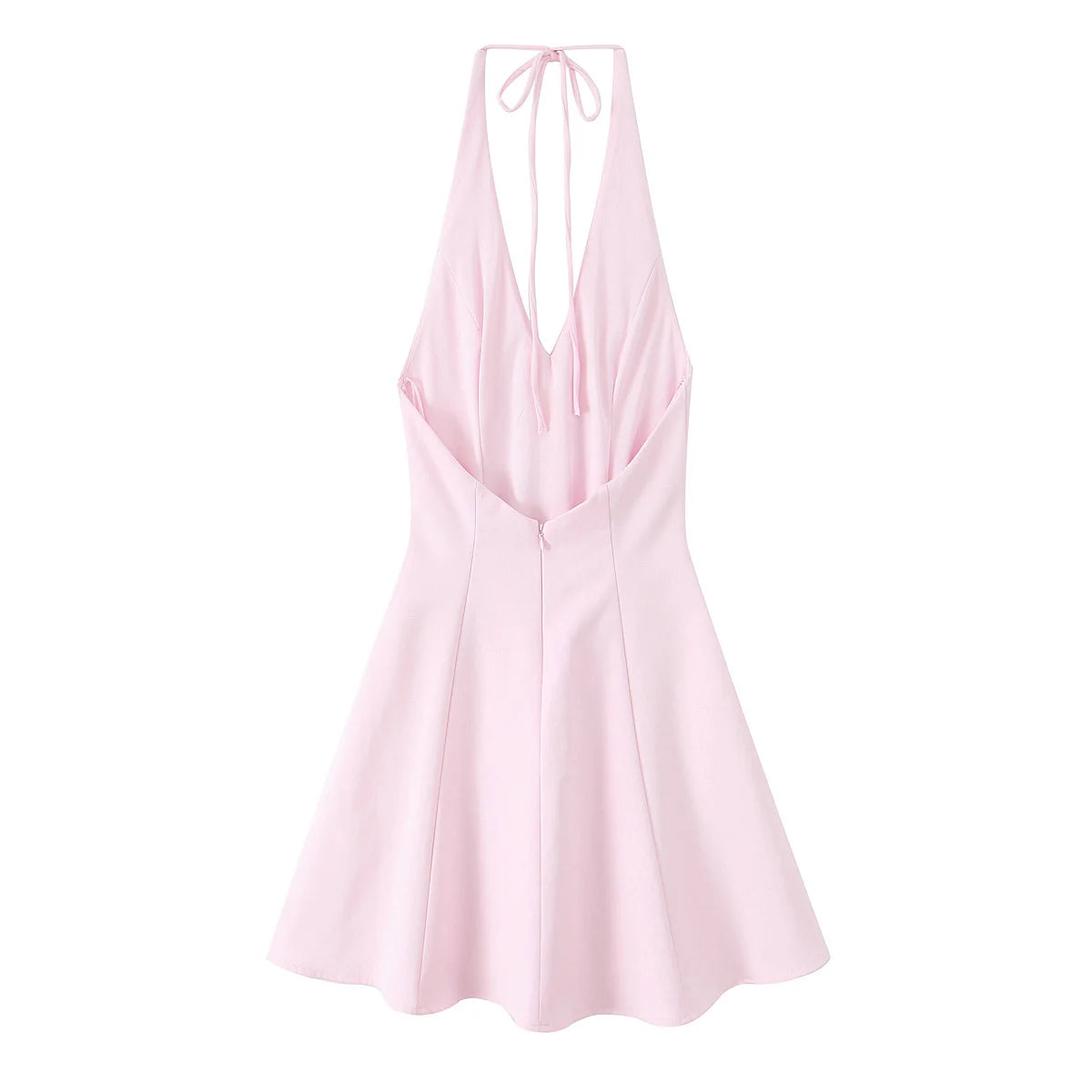 HH Women Summer Sexy V-Neck Sleeveless Backless Party Dress New Fashion Woman Solid Rear Zipper Pleated Short Dress Mujer