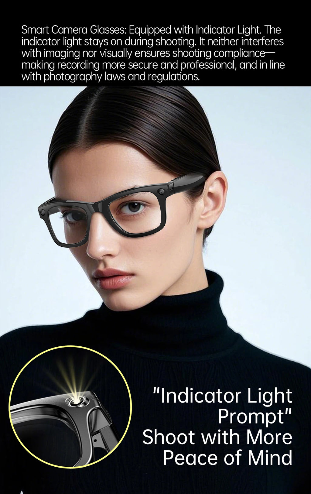 AI 5 Million Pixels Smart Glasses Recording Videos Photo Recognition Answer Translation 290mAh IP66 Waterproof Bluetooth Glasses