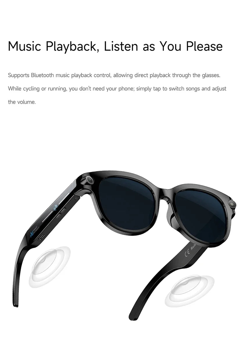 AI Smart Glasses 800W Shooting Camera HD Photo Video Voice Call Translation Waterproof Bluetooth AI Motorcycle Glasses