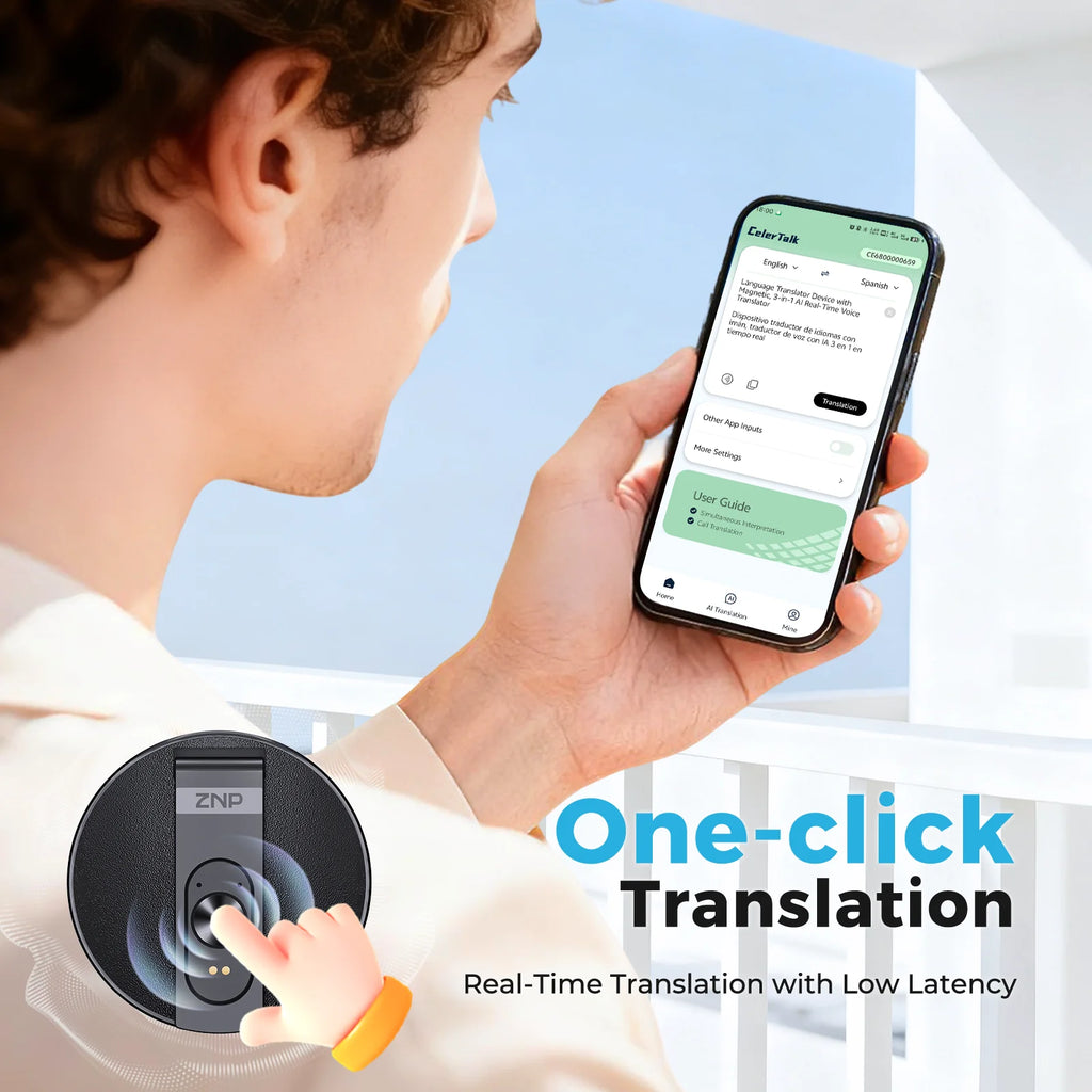 ZNP Magnetic Ultra-thin AI Voice Translator Wireless Bluetooth Portable Foldable Phone Stand 50 Hrs Playback Supports Offline