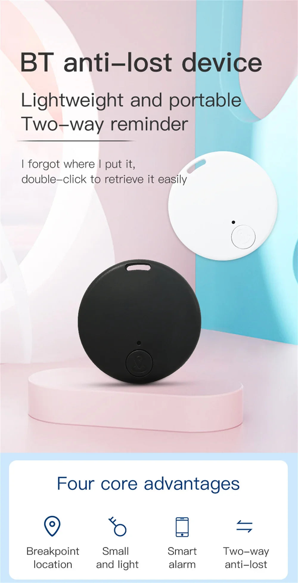 Bluetooth Smart GPS Tracker Mini Anti Lost Device Tracking Smart Finder Locator For Key/Luggage/Pet/Kids/Bag/Wallet Smart Finder