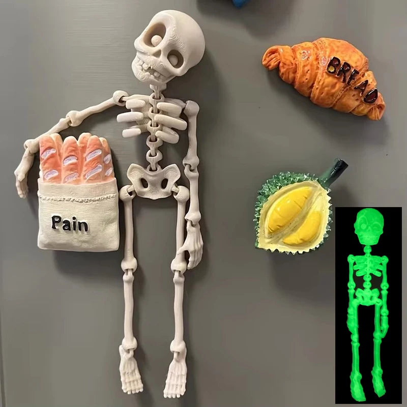1Pc Magnetic Poseable Skull Creative Fridge Magnet Funny Halloween Easter Gift for Refrigerator Whiteboard Kitchen Quirky Decor