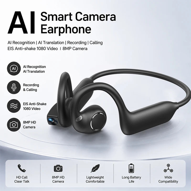 2026 AI Camera Headphones 8MP HD Photos 1080P Stabilized Video Real-Time Translation Voice Recording Bluetooth Calls Headphones