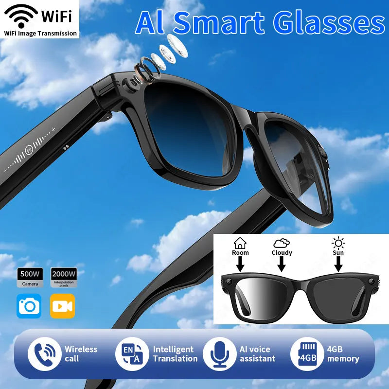 AI 5 Million Pixels Smart Glasses Recording Videos Photo Recognition Answer Translation 290mAh IP66 Waterproof Bluetooth Glasses
