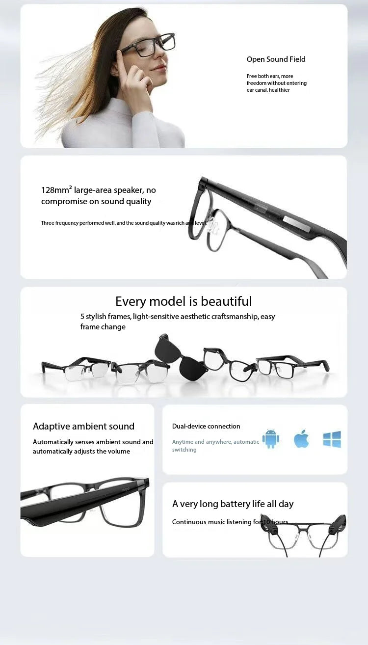Original Xiaomi Mijia Smart Audio Glasses Open Ear Bluetooth Headphones Wireless Stereo Music & Hands-Free Calling Smart Glasses