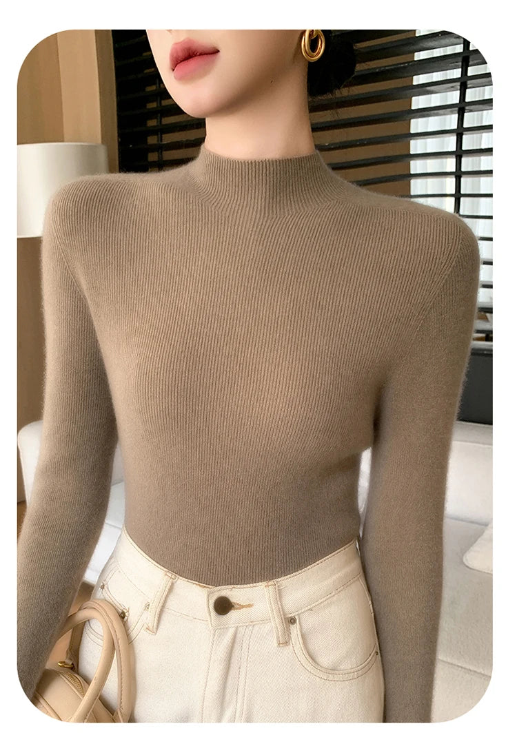 Fashion Woman Autumn Winter Sweater Elegant Female Merino Wool Knitwear Slim Pullover Cashmere Lady Long Sleeve Clothing Tops