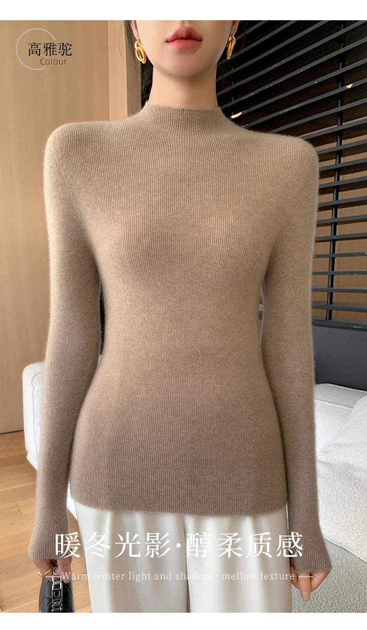 Fashion Woman Autumn Winter Sweater Elegant Female Merino Wool Knitwear Slim Pullover Cashmere Lady Long Sleeve Clothing Tops