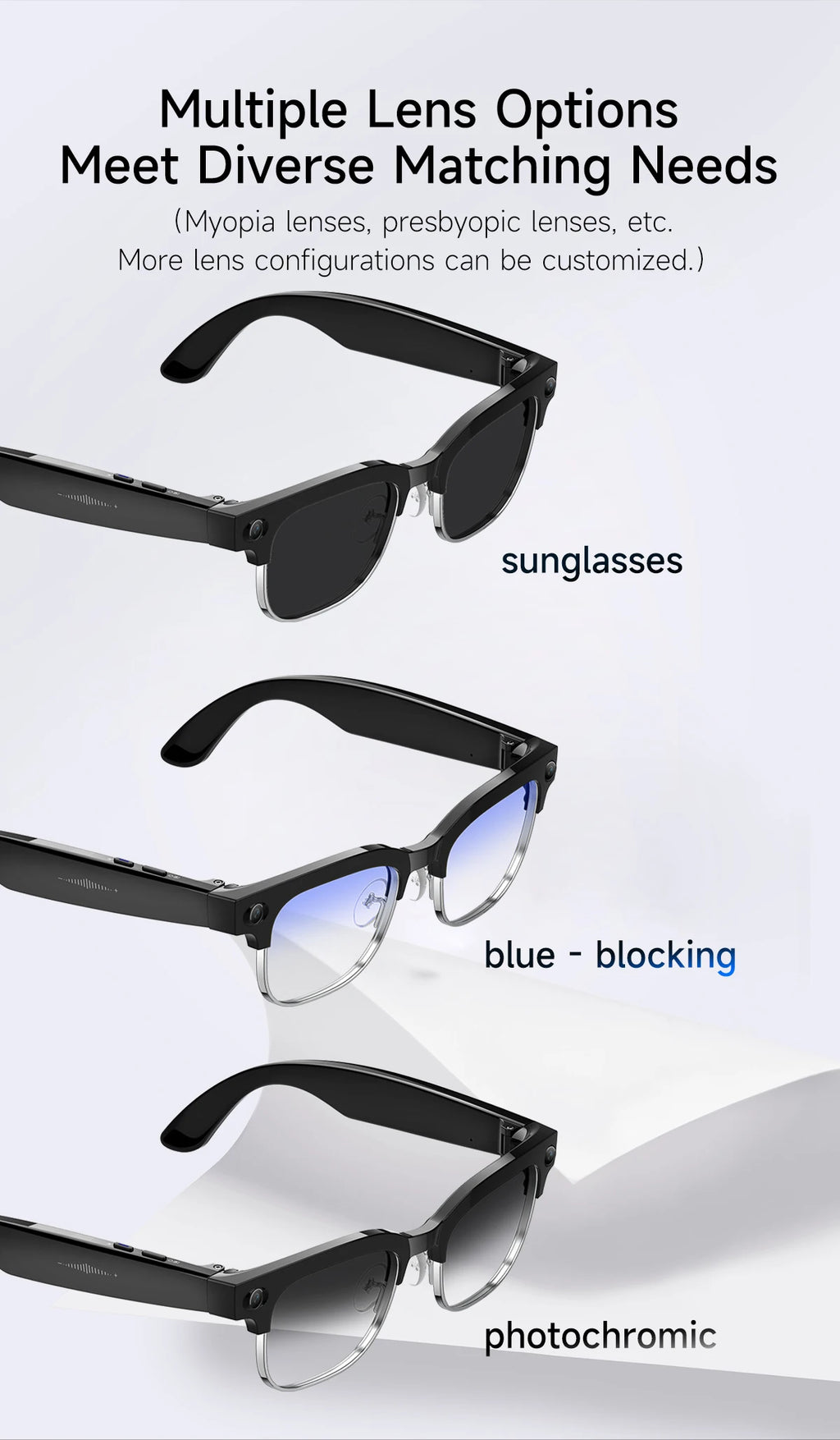 2026 New Smart Glasses with AI Intelligent Q&A Photography Recording Intelligent Translation 800W Camera Bluetooth Smart Glasses